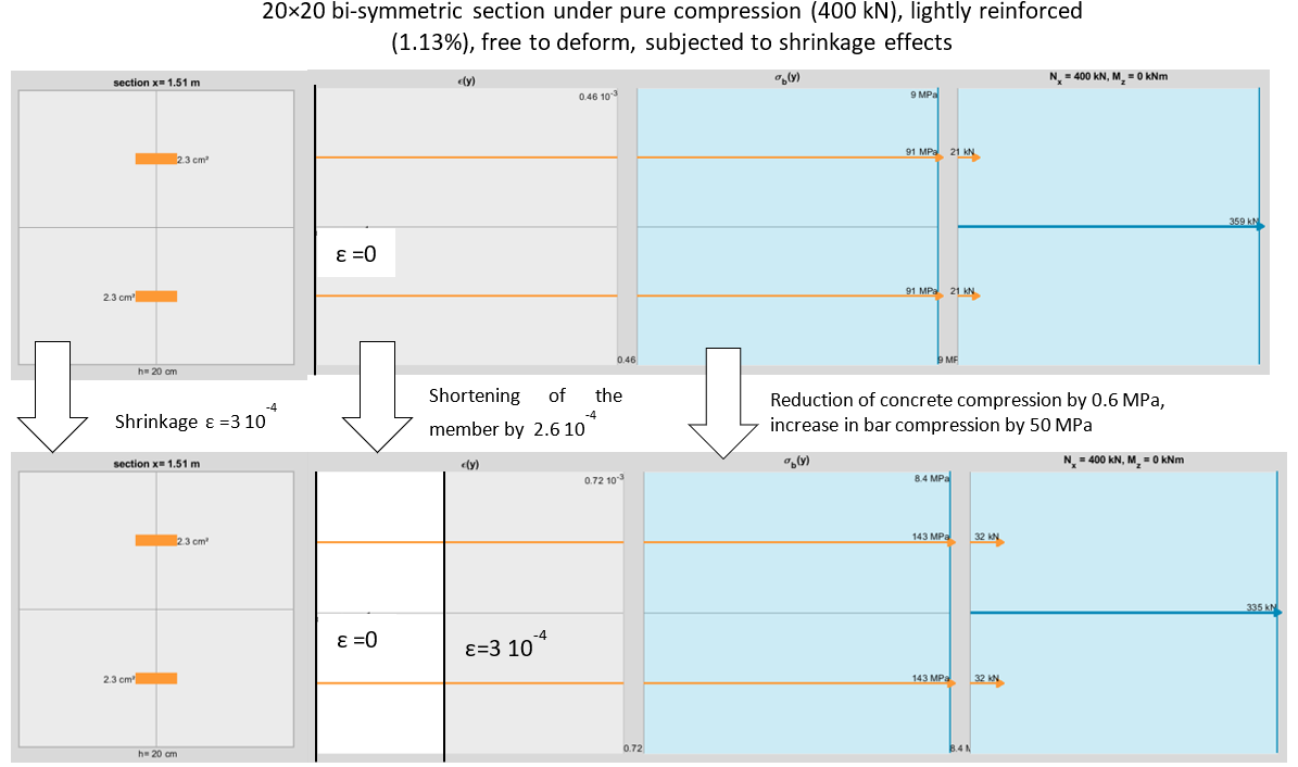 self‑stresses generated in a reinforced concrete section subjected to shrinkage